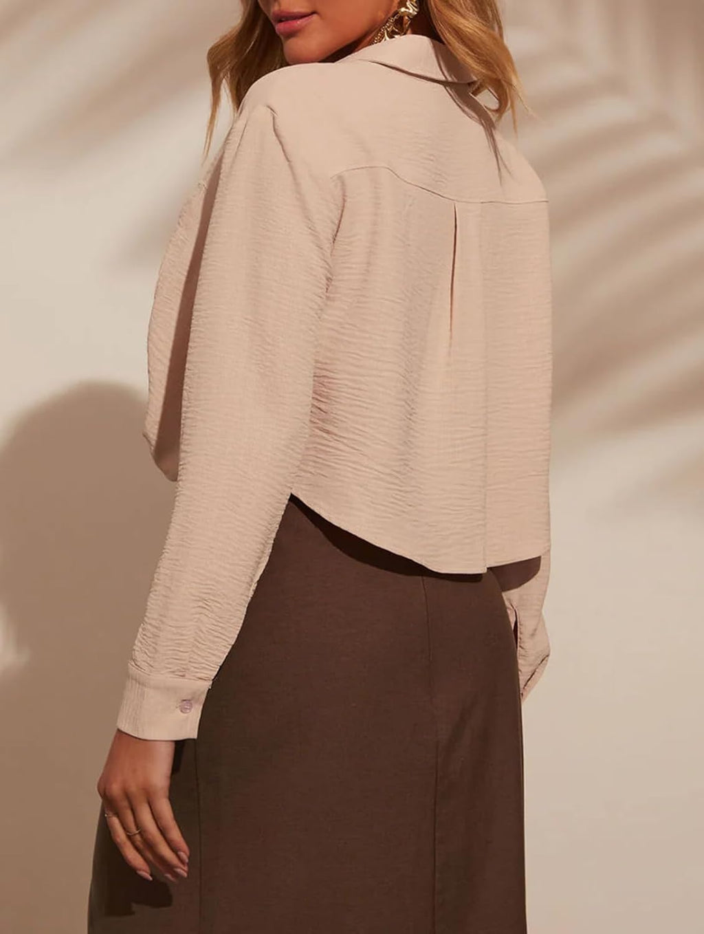 ANGELA BUTTON DOWN CROPPED TOP BLOUSES